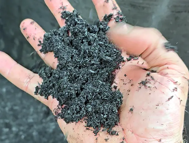 After: Biochar: stable, carbon-rich and ready to condition, charge and bag.